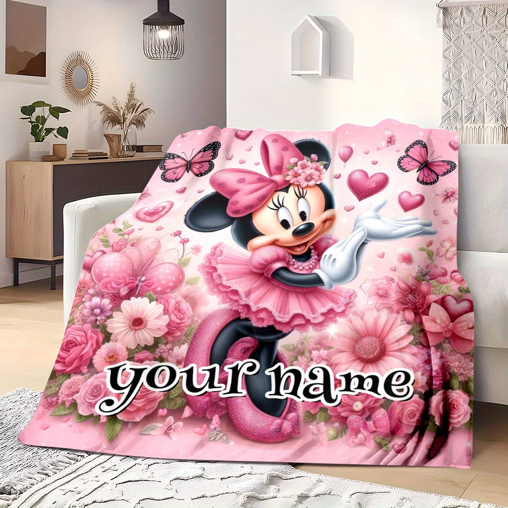 

1pc Mouse Personalized Flannel Blanket – Soft, Warm Throw With Pink For Sofa, Bed, Office, Or Travel – Perfect Gift For All , Personalized Blanket