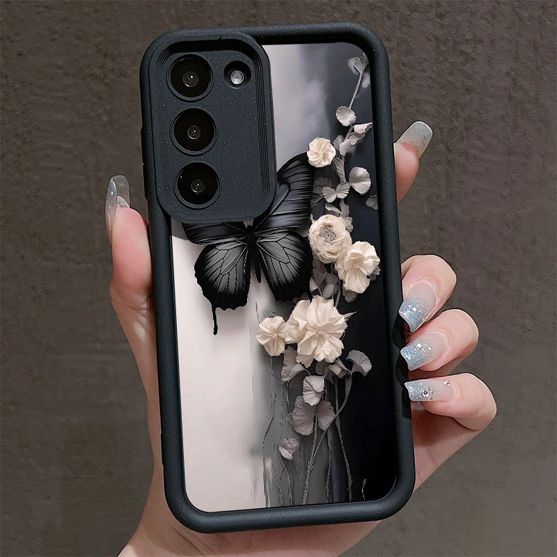 TEMU White Flower Black Pattern Phone Case For Galaxy