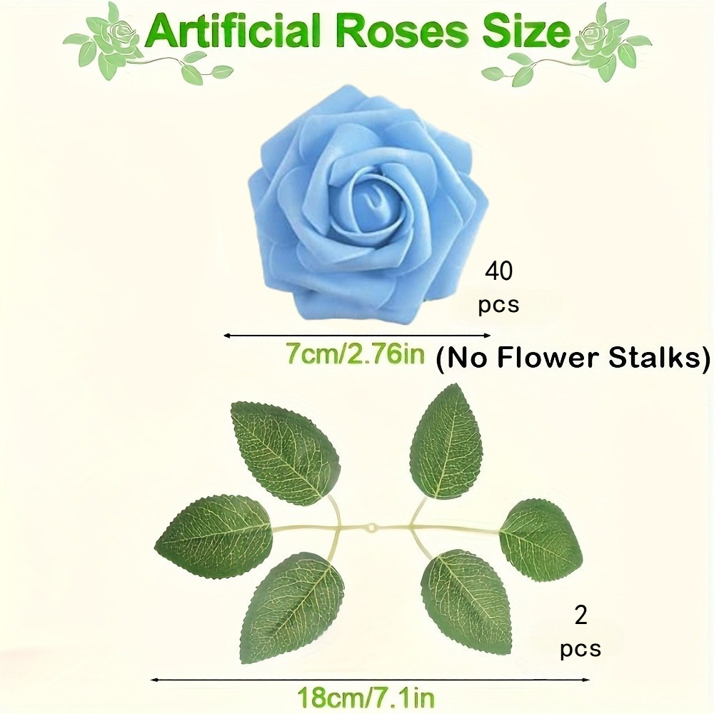 Image of Artificial Simulated Roses, 42pcs Artificial Flowers With Leaves, Suitable For Home Decor, Wedding Bouquets, Parties, Ceramics, Anniversaries - Teal Artificial Flower, Christmas Decor, Halloween Decor