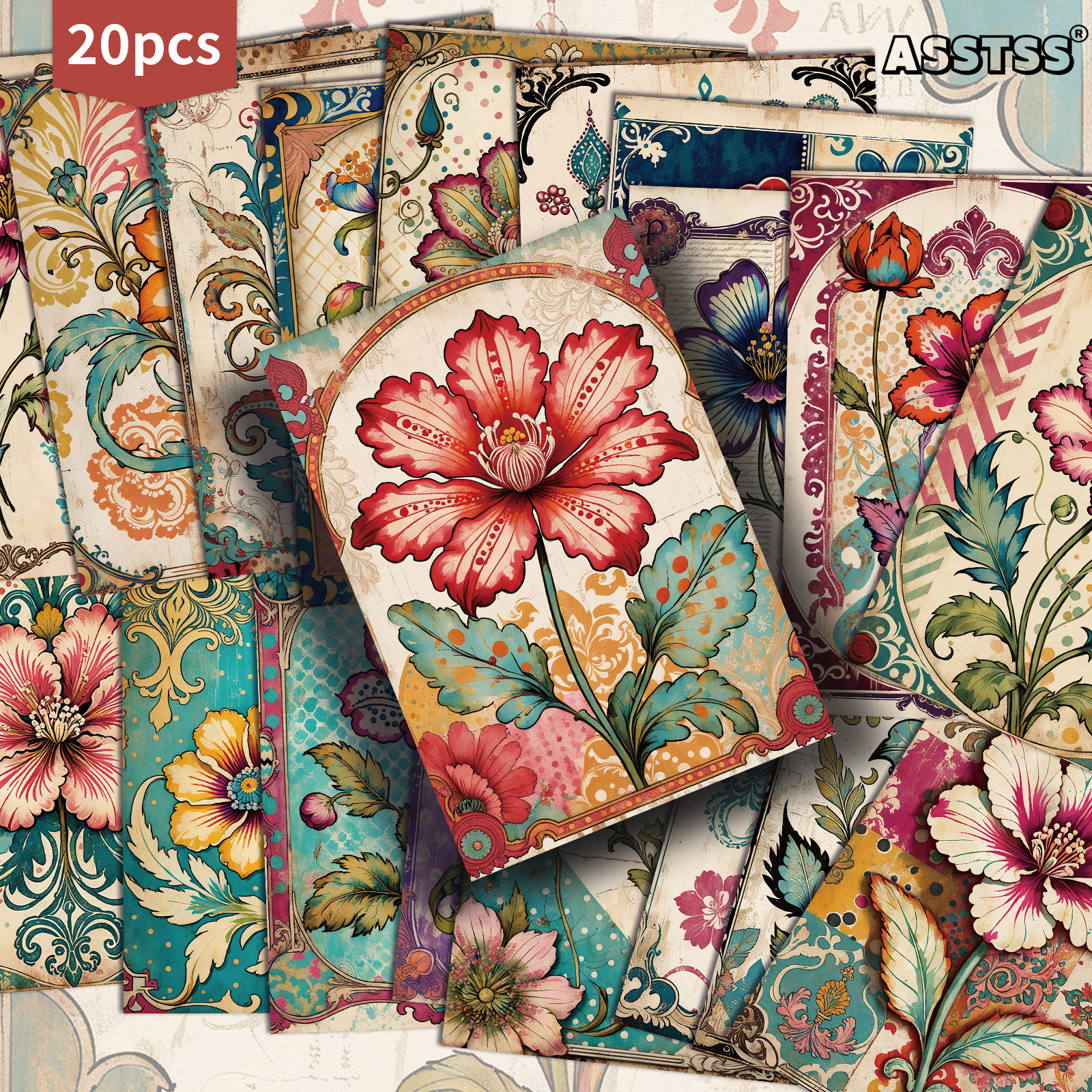 TEMU Lot de 20 cartes postales ASSTSS Bouquets d'art vintage - 4X6 pouces, fournitures de journal rétro, illustrations classiques, cartes de peinture