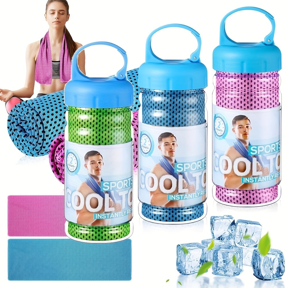 TEMU 3pcs Ice Towel & Cup Portable Set - Lightweight Reusable Cooling Towels Suitable For Fitness, Yoga, Outdoor Sports, Gym, Camping, Travel -