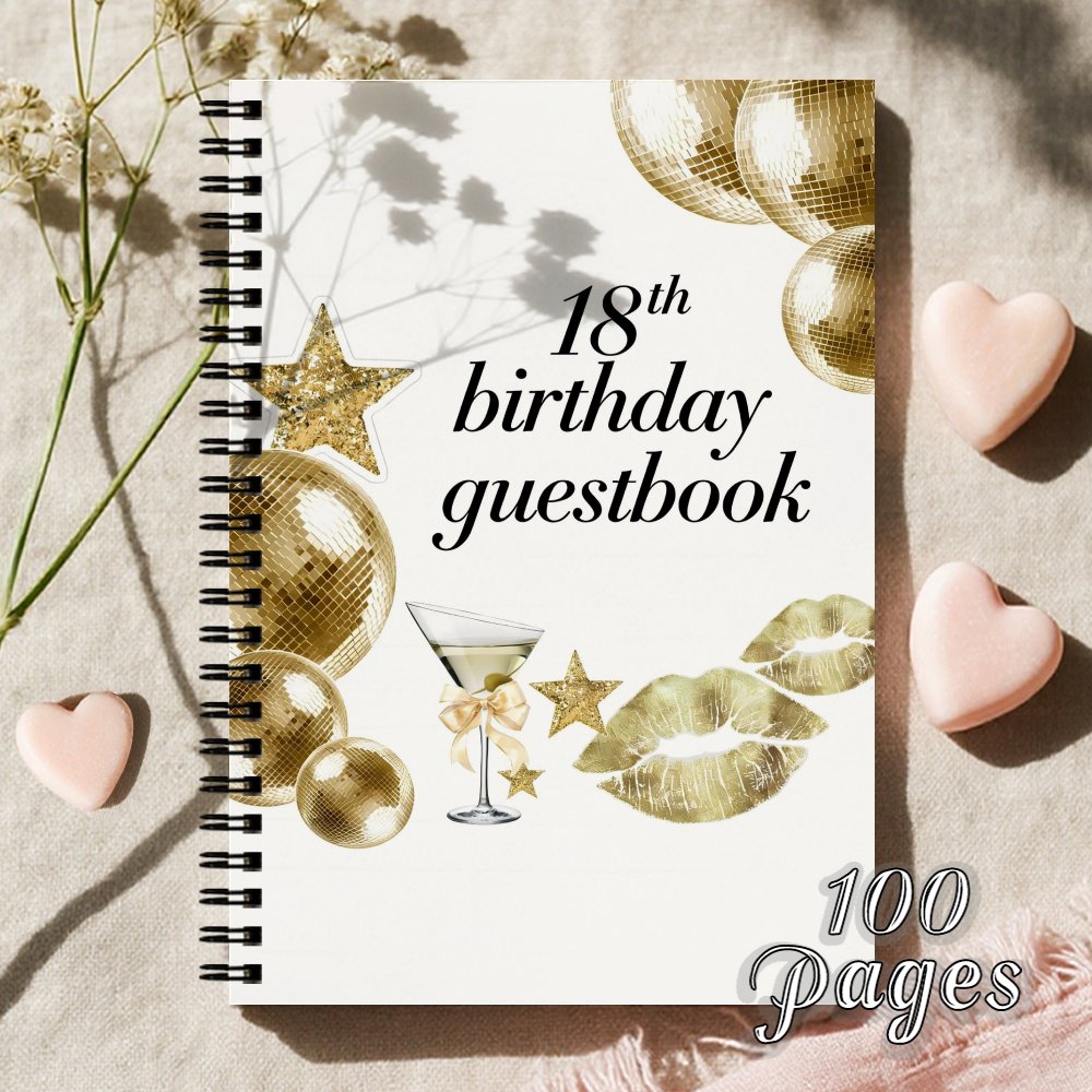 TEMU 1pc 18th Birthday Guestbook - -in Book For Guests To Leave Their Wishes For A For Long Life, Predictions, And Gift Log | Features Golden Disco