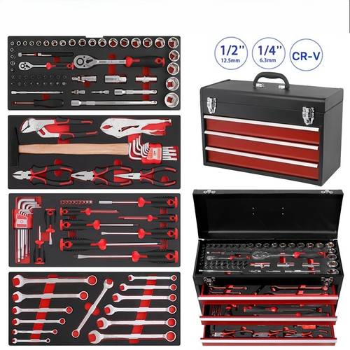 a set of tool box car repair tool combination set ratchet wrench set multi functional portable household and car use tool storage box high quality tool set