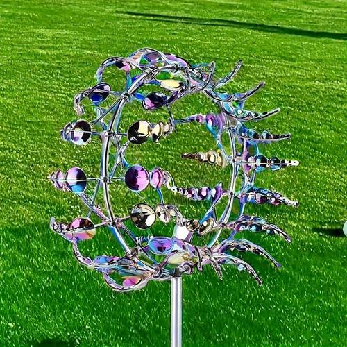 16 inch mesmerizing metal wind spinner unique 3d kinetic sculpture with colorful reflective petals decorative art for outdoor garden and patio freestanding no power required outdoor wind spinner