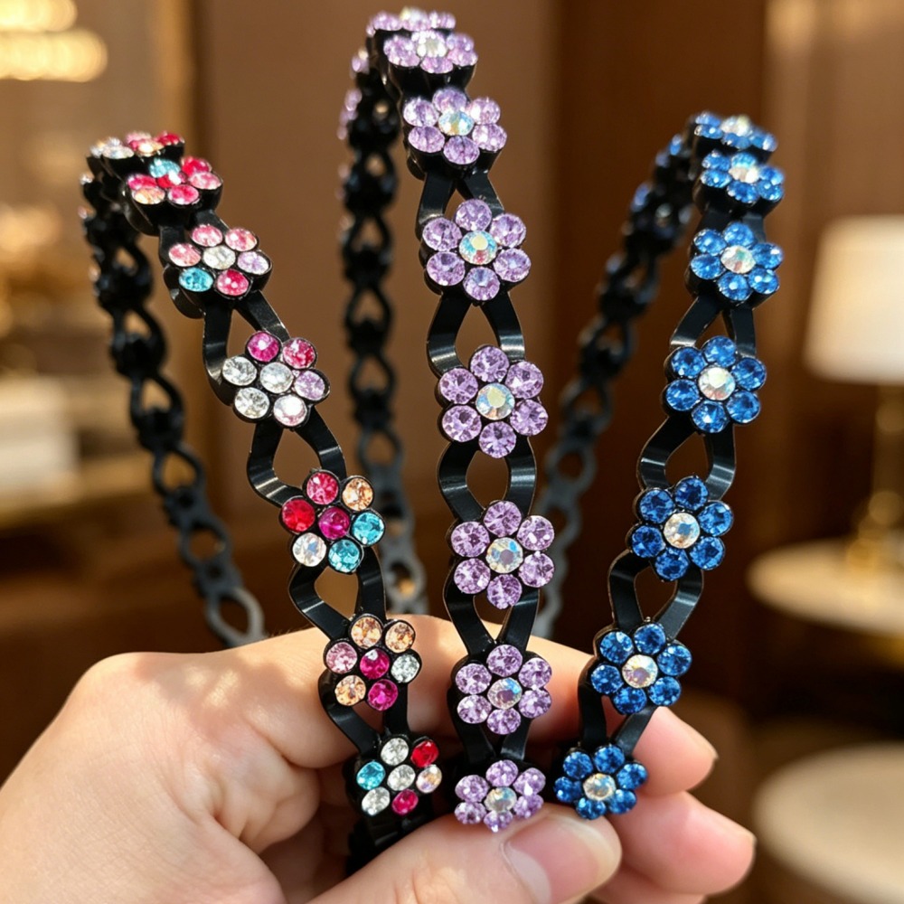 TEMU 3pcs Colorful Floral Crochet Headbands, Elegant Vintage Style, And Bangs Fixing, Commuting Wear, Hair
