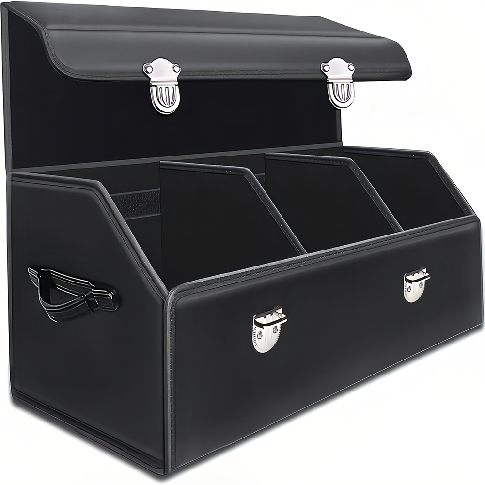 TEMU Multi-compartment Pu Leather Car Organizer Box - Foldable Large Capacity Storage For Suvs, Cars, Trucks, Campers & - Durable Auto Interior