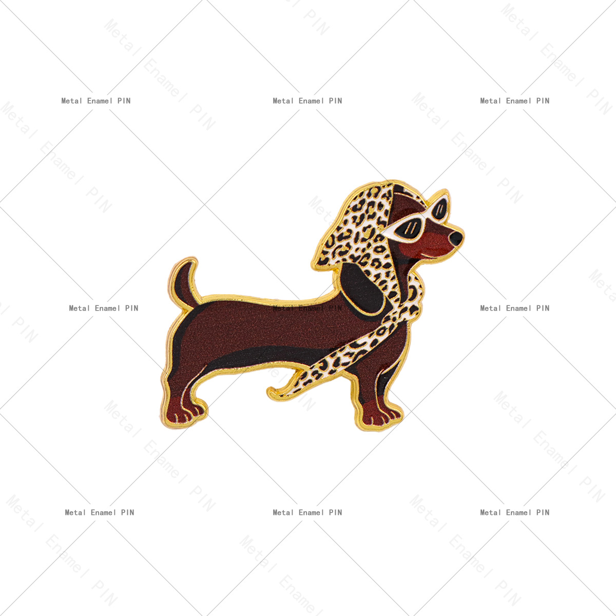 Image of 1pc Fashion Dachshund Enamel Pin - Cool Sausage Dog With Sunglasses & Leopard Print Scarf Brooch, Stylish Lapel Badge For Dog Lovers, Backpack & Jacket Accessory