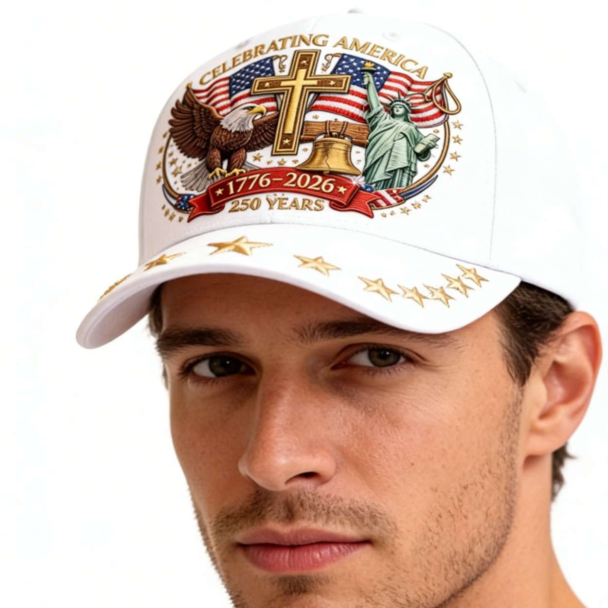 2顶美国建国250周年纪念帽-鹰与自由和跨越| 可调节爱国棒球帽,男女通用,印花帽,独立日纪念帽,节日佳品,爱国者的理想礼物,历史爱好者的理想礼物,男性礼物