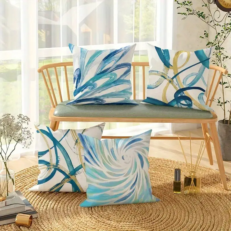 4pcs abstract art pillow covers double sided printed soft plush decorative pillowcases with geometric patterns blue golden retro design zipper closure machine washable multiple sizes for living room bedroom sofa decorative pillow covers bedroom accessories sofa embellishments modern decor accents durable fabric 2d flat Product details 5