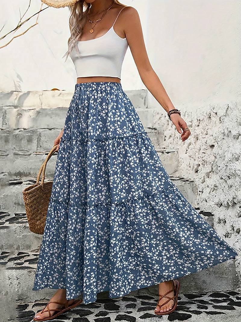 Genfien 2-in-1 Elastische Hoge Taille Maxi Rok Voor Vrouwen - Vintage Boho Zomer Jurk & Elegante A-lijn Strandrok