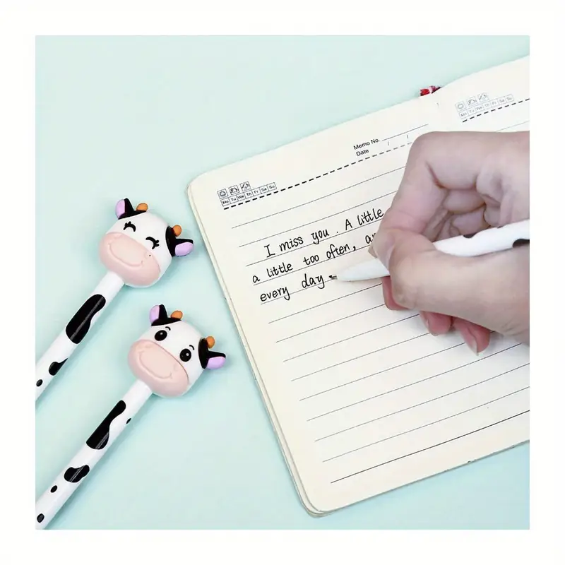 set of 6 retractable gel pens featuring a cute milk cow design, with 0.5mm black gel ink, ideal as promotional gifts for schools and offices. Product details 2