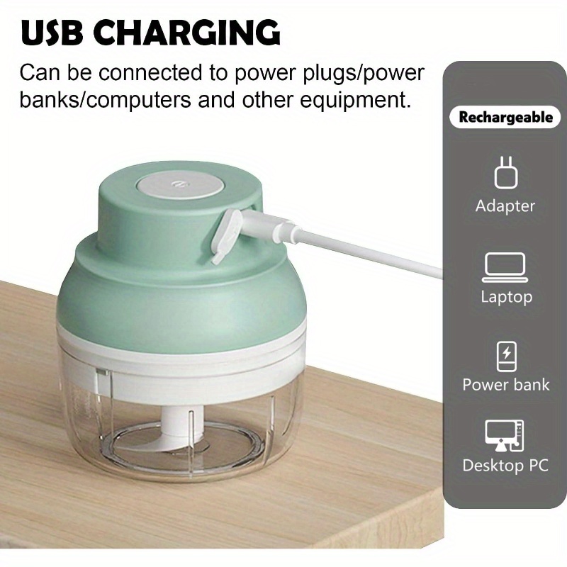 rechargeable garlic chopper with 8.45oz/3.38oz bowl & 2 stainless steel blades - heavy-duty powerful food processor for ginger, onion, chili, garlic herbs, nuts,   foods - waterproof bpa-free,   operation,   with ergonomic handle & safety lock, usb-powered for kitchen & small kitchens, cherry-pit safe, easy- , ideal for  , garlic slicer automatic, mini garlic chopper, garlic double blade slider, garlic   plate, Product details 5