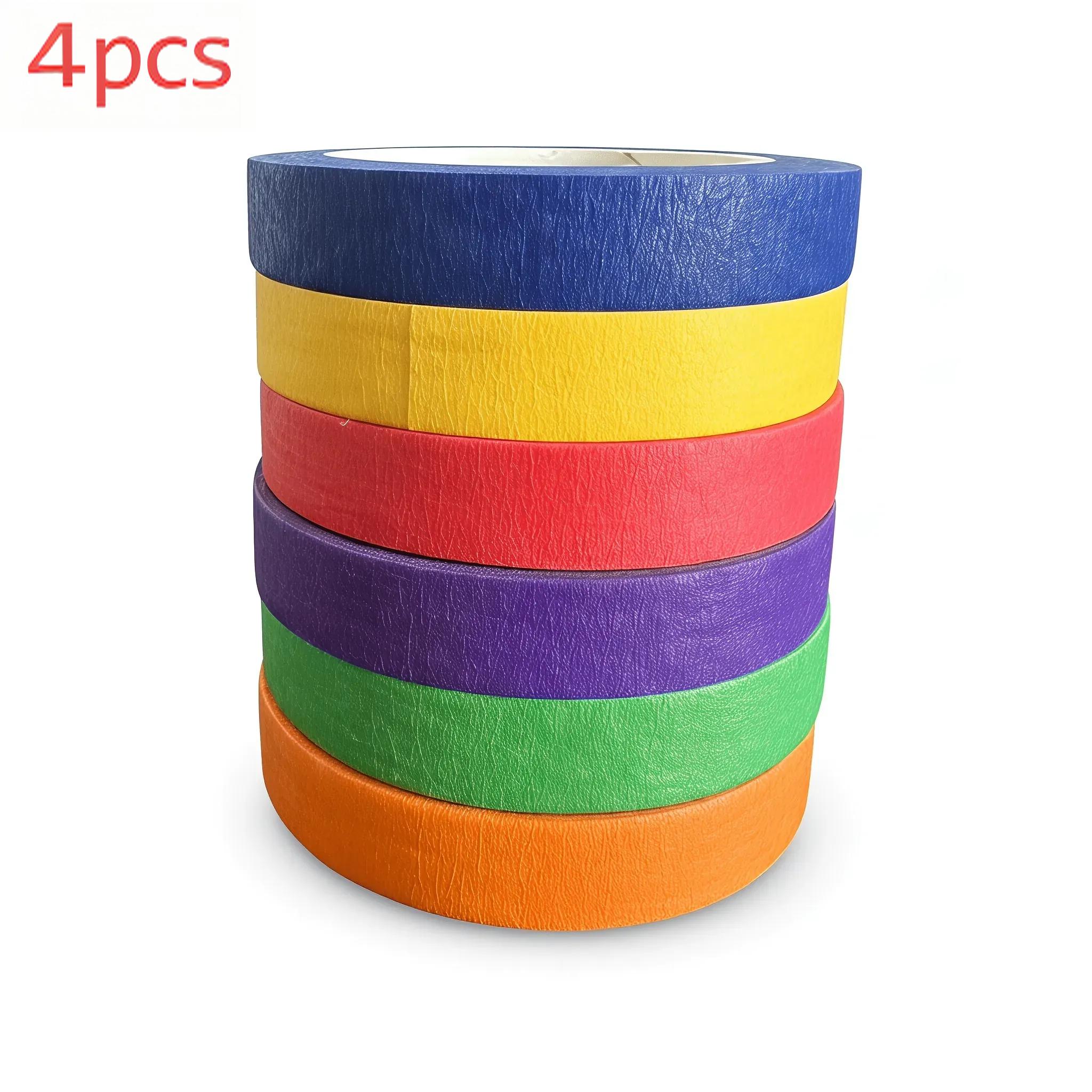 TEMU Ensemble de washi colorés, 4 rouleaux, amovibles, résidus, ruban d'art multifonctionnel pour peinture, artisanat, scolaires, scrapbooking,