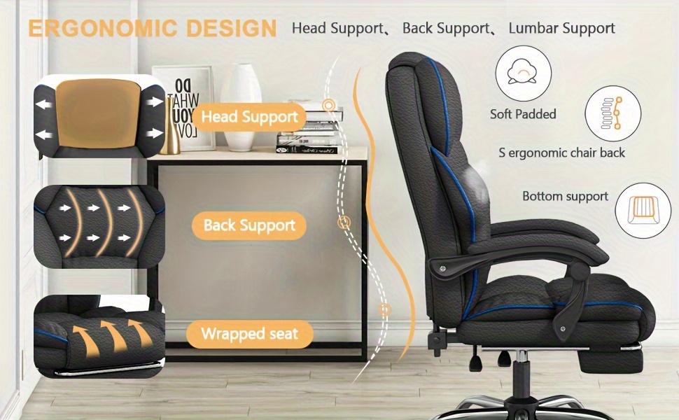 Butaca Ejecutiva Ergonómica con Reposapiés Ajustable - Soporte Lumbar, Cojín de Espuma Viscoelástica - Estructura Metálica Resistente - Para Oficina en Casa, Gaming o Escritorio Profesional - Superficie Fácil de Limpiar - Modelo para Horas Largas, Mueble Contemporáneo y Duradero, Reposabrazos Sostenidos, Ideal para Trabajadores Remotos