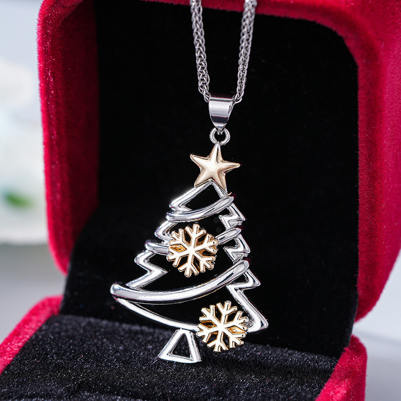 TEMU Collier Pendentif Arbre de Noël de Neige Tendance pour Femmes, Usage , Vacances, Fêtes, Banquet, Collier Élégant, Cadeau de Noël ( Boîte)