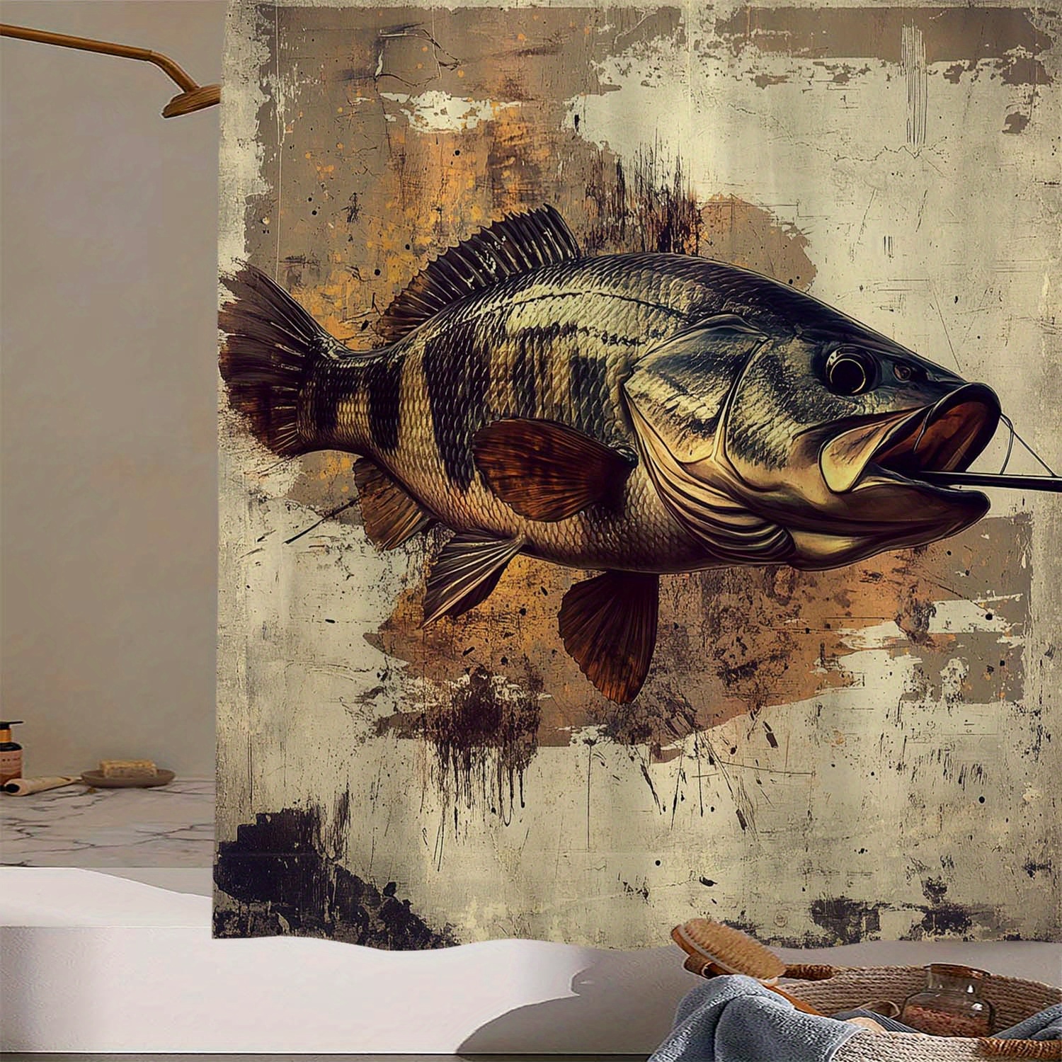 bass fish shower curtain hooks 12Pcs Decorative Shower Rod Rings Resin Curtain Hanger Hooks for Living Room Bedroom Bathroom Decor : Home & Kitchen more vivid NYMB Fishing Shower Curtain, Bass