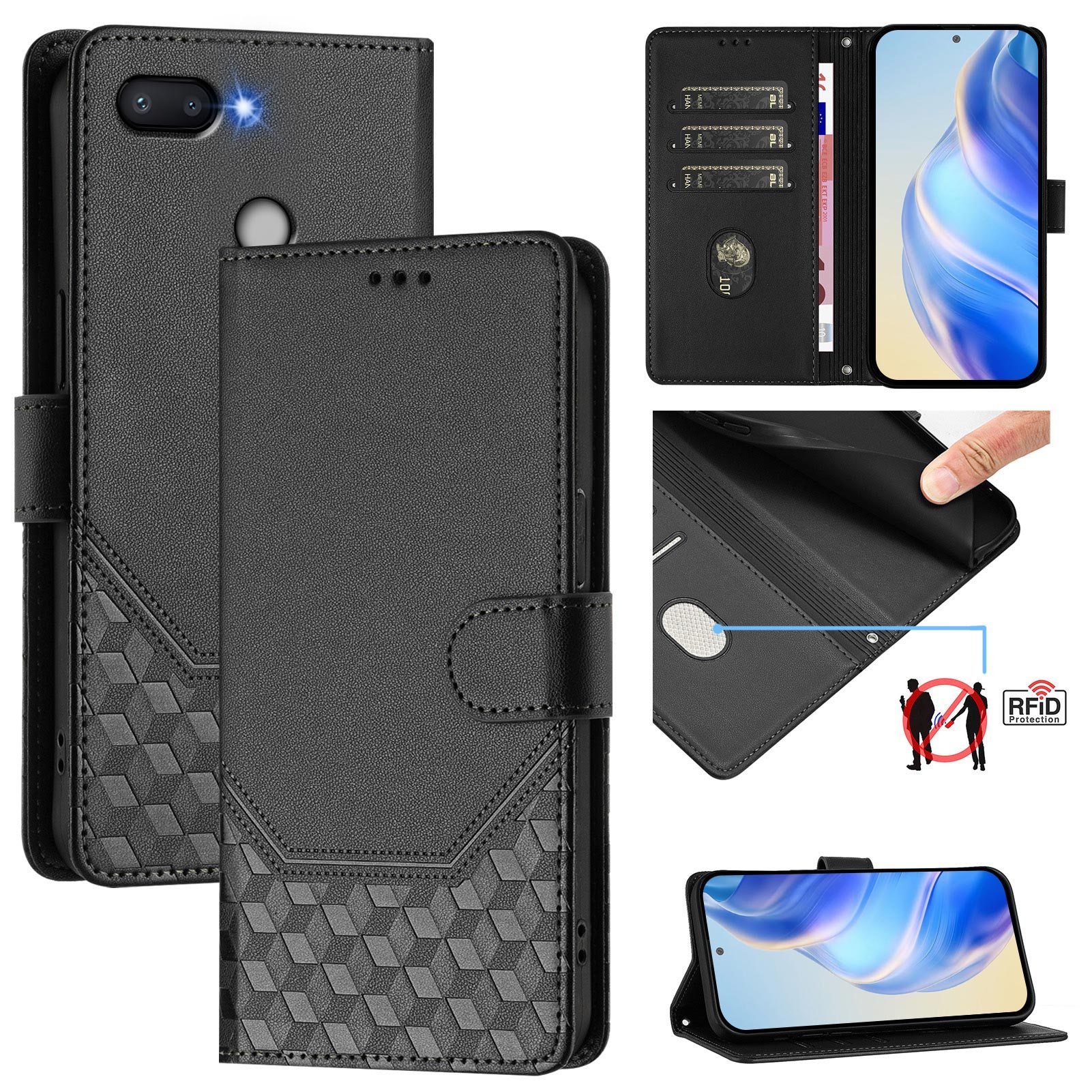 TEMU Phone Case - Faux Leather Phone Case With A Strap Suitable For Redmi 6 / Redmi 6a, Featuring A Wallet Design With 4 Card Slots, A Honeycomb