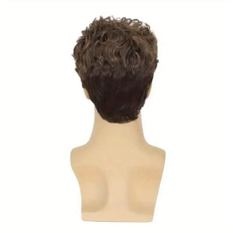 1pc Cool Style Men'S Short Curly Brown Wig - Fluffy Voluminous Synthetic Hairpiece, Easy to Maintain, Comfortable Fit for Daily Wear & Parties details 1