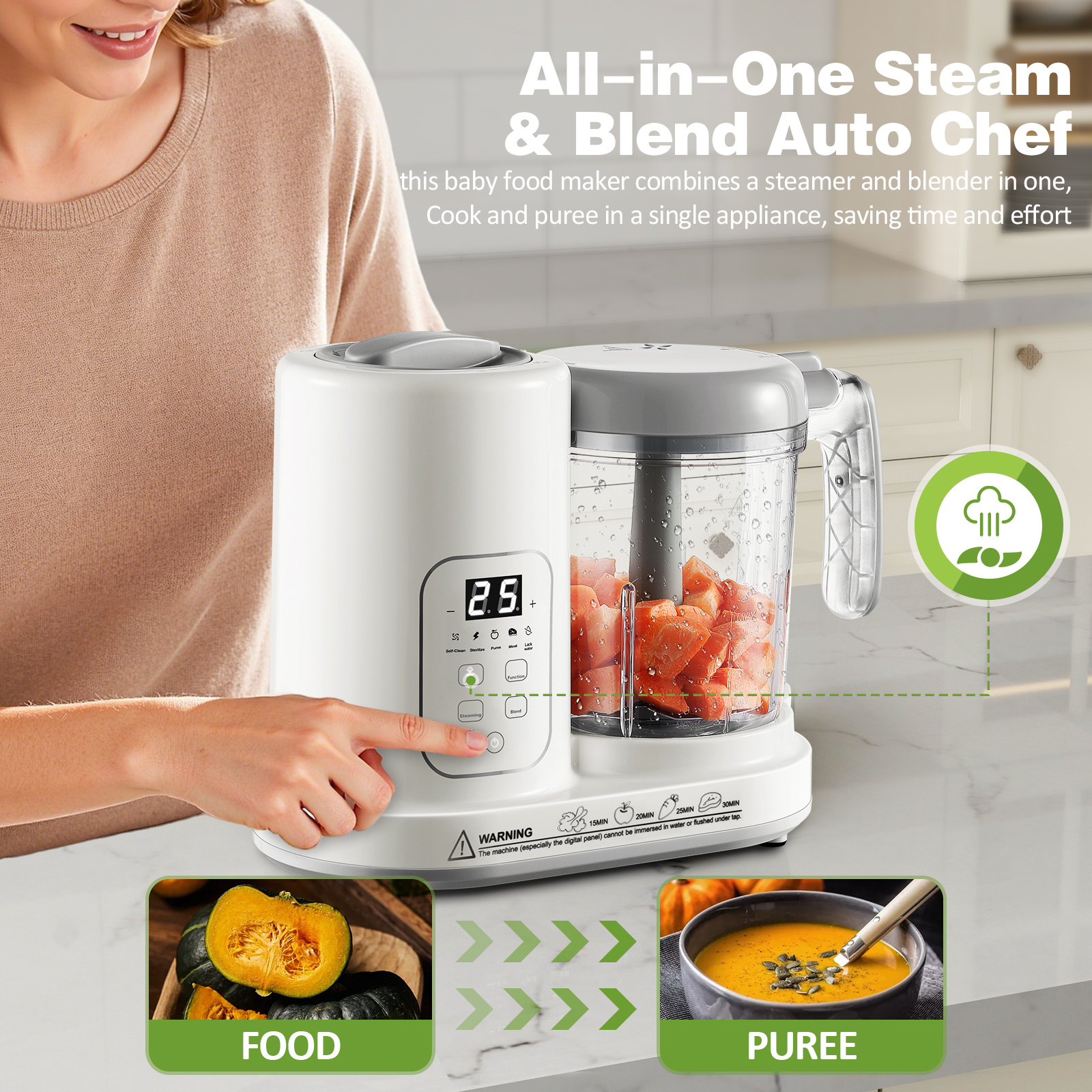 One Step Multifunctional Food Processor Steamer Puree Blender |... product image 3