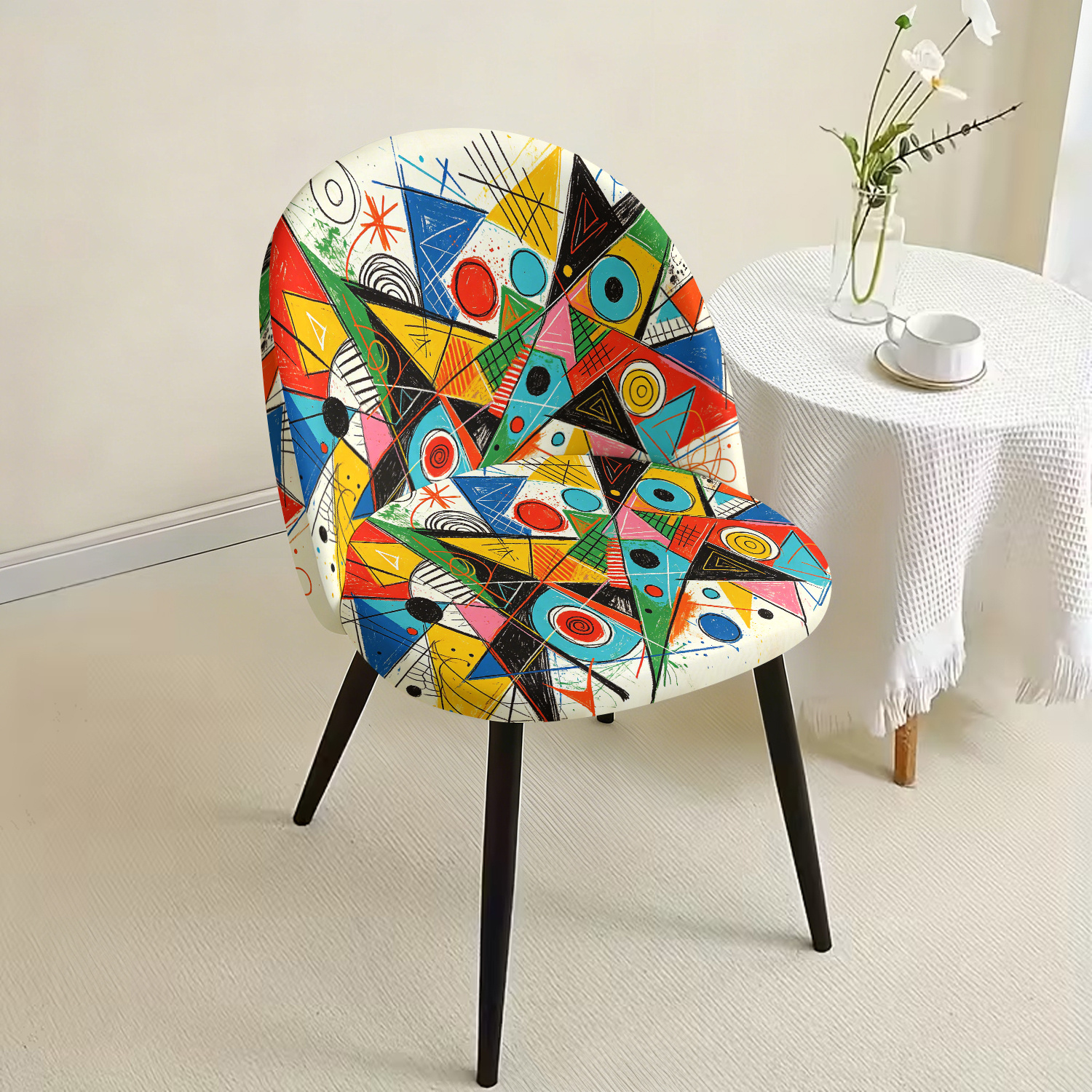 TEMU Housse de chaise bec de canard à motif géométrique Doodle, tissu en fibre de lait, housse de chaise élastique et confortable, convient aux