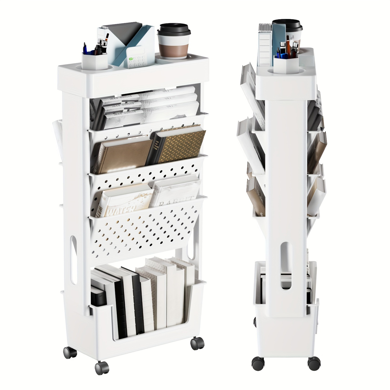 5-Layer Rolling Book Storage Box, Desktop Hanging Organizer