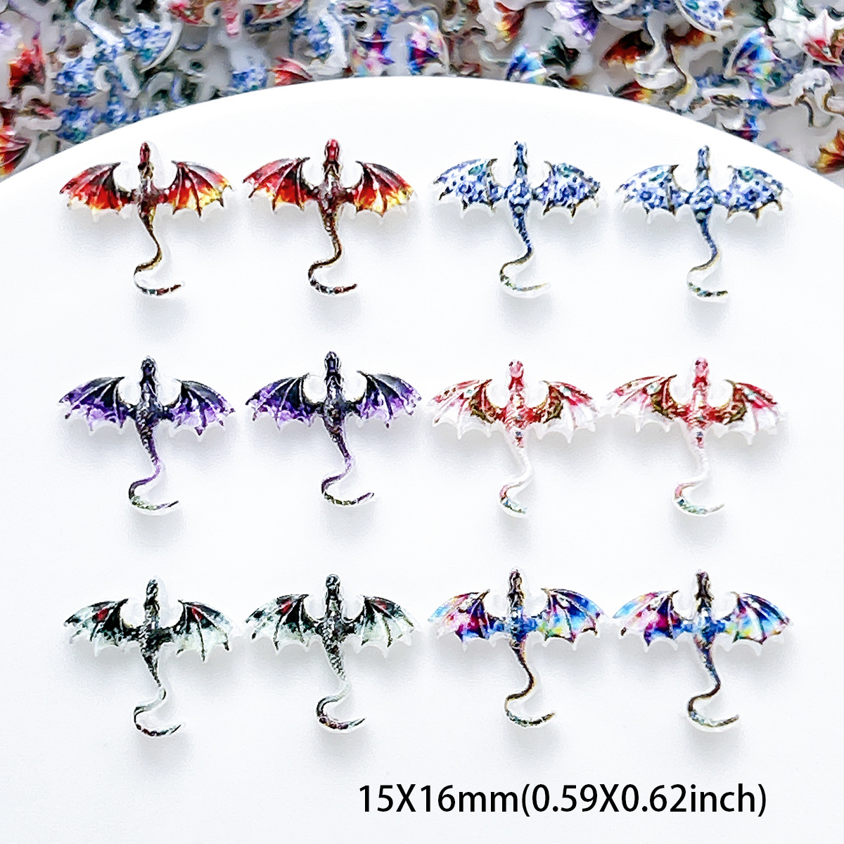 30pcs Iridescent Printed Dragon Resin Nail Charms, Cool 3d Flying Dragon Ornaments, Diy Manicure Decor Parts