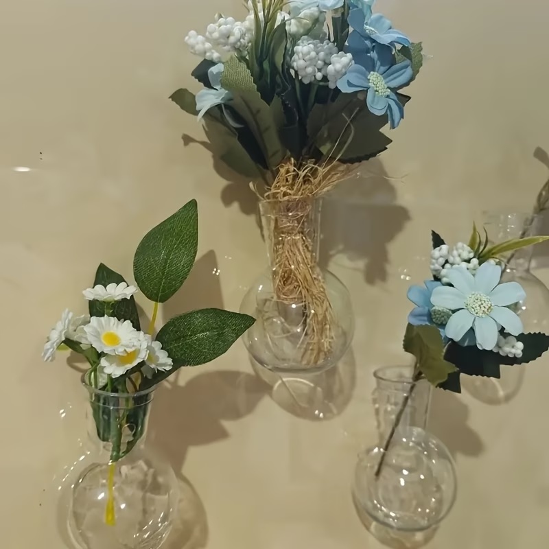 TEMU 8pcs Set(4 Vases+ 4 Hooks) Window Plant Propagation Station, Suction Cupped Bulb Vase- No Nails Required, Plastic Container For Hanging Plants,
