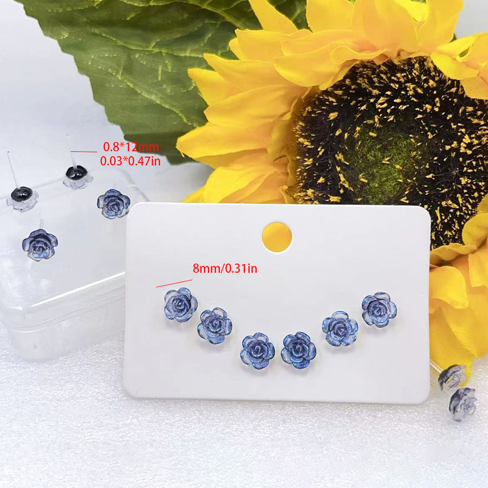 6pcs Resin Flower Earrings Set for Sensitive Ears