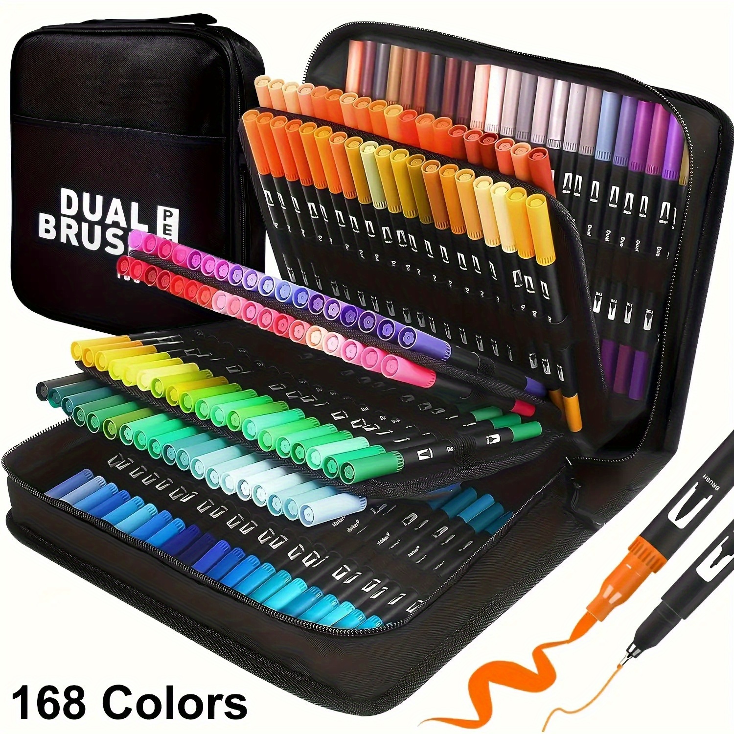 TEMU Double-ended Brush Pen Set, 168 Colors Coloring Book Marker Pens, Suitable For Coloring Books, Drawing, Calligraphy, Handwriting, And Journaling