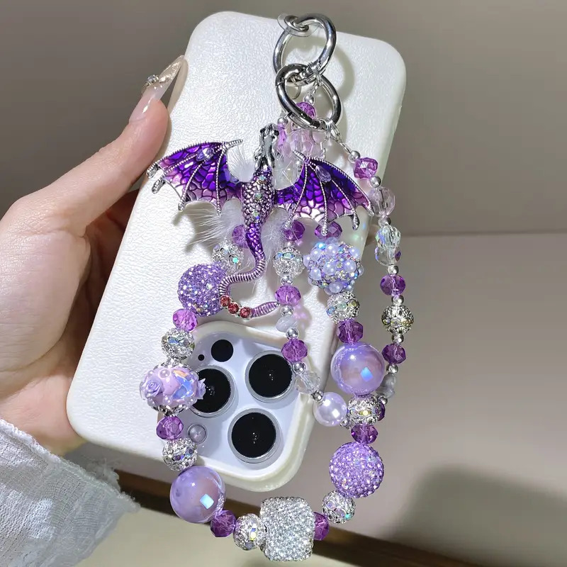 Purple Double-layer Dragon Phone Charm Keychain Diy Phone Chain Universal Pendant Niche Decoration Bag Ornament Exquisite Gift For Women