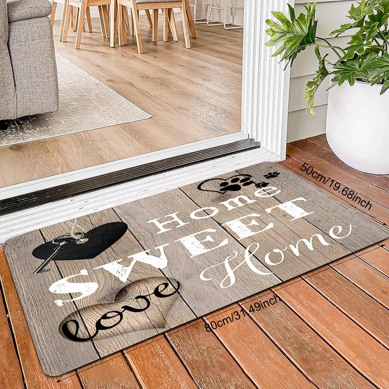 1pc Doorway Mats, Simple And Panel Love Pattern Printed Carpet, Polyester Anti-slip And Soft, For Indoor And Outdoor Entrance Door Mats Quick Drying Kitchen Floor Mats Laundry Room Restroom Foot Mats