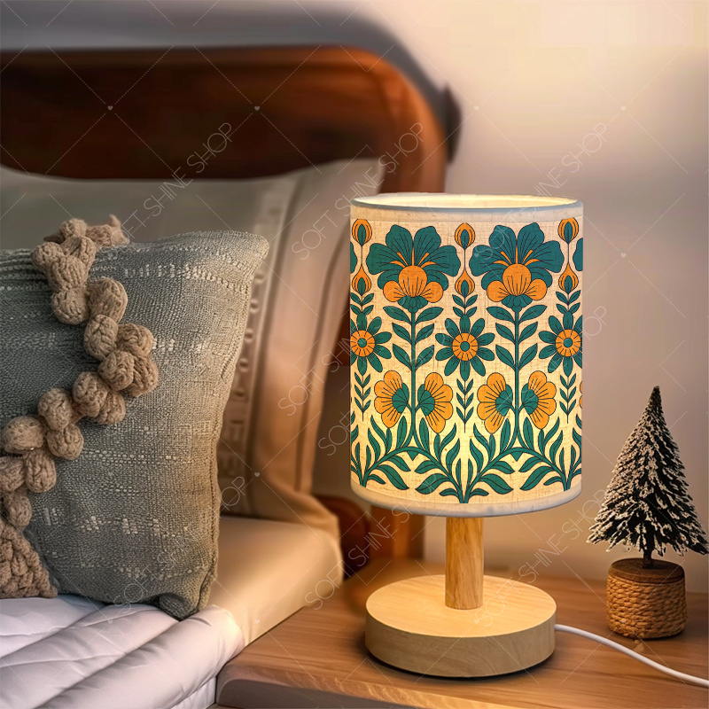 USB-Powered Print Table Lamp with Fabric Shade