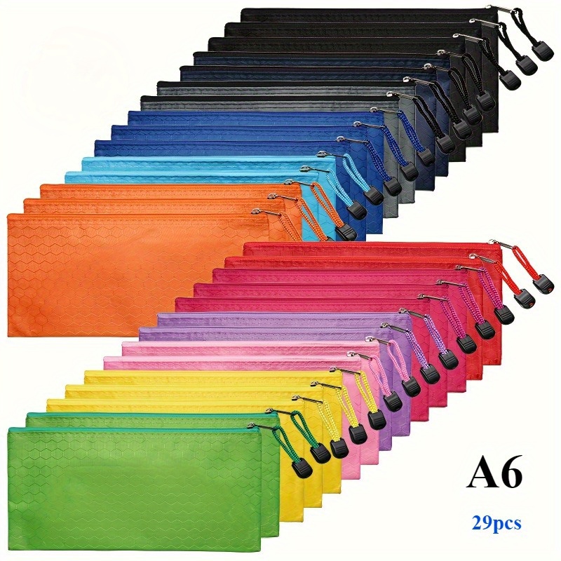 Image of 29pcs Ball Pattern Canvas File Bags - Durable Zipper Storage And Organizing Pouches, Multi-functional Pencil Cases For Office, Travel & Cosmetics, Random Color
