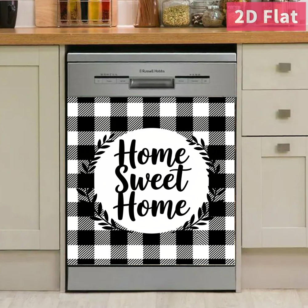 TEMU Pvc Dishwasher Suitable For Home & Kitchen - Sweet Home Checkered Decal With "sweet Home" Circle Text, Durable Appliance Decoration (no Tools Required), For Dishwashers, Ovens, Sinks, 2d Flat