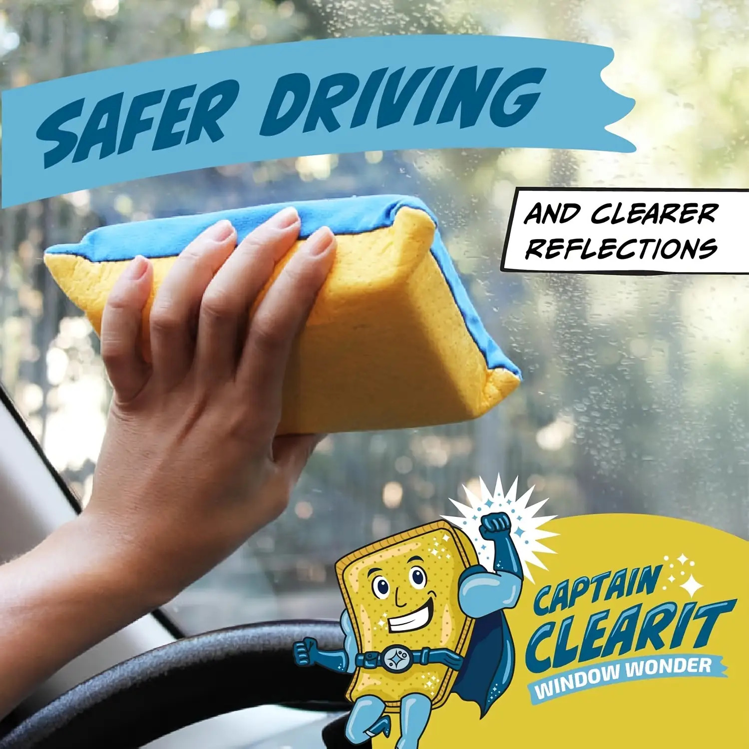 captain clear window   large super absorbent anti fog sponge suitable for cars mirrors glass etc traceless and easy to clean universal indoor outdoor cleaning tool optimistic design absorbent sponge