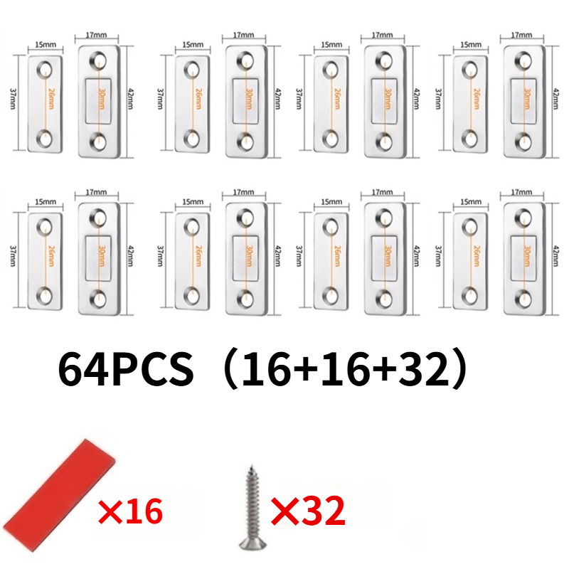 TEMU Set da 64 pezzi: 16 piastre in ferro + 16 piastre di fissaggio + 32 viti. Fermaporta magnetico di per uso �� Installazione senza foratura,