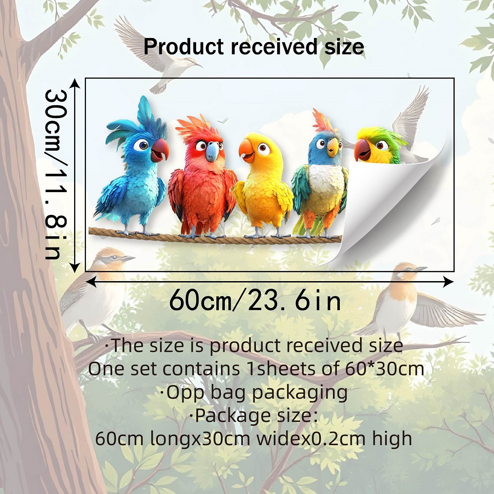 Image of Spring Colorful Parrot Pvc Window Sticker, Double-sided Static Cling For Living Room Glass, Fun Nature Theme, Removable Colorful Cute Design For Home Decor, Decoration