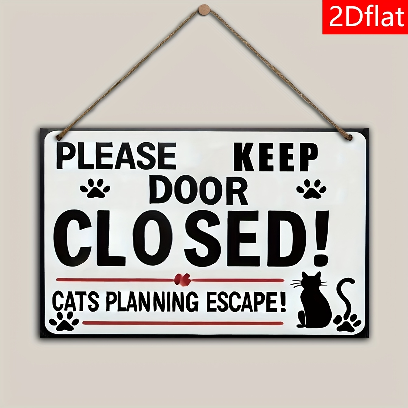 TEMU 2d Flat, One-piece Wooden Funny Cat Escape Warning Sign With "please Keep Door Closed! To Escape!" Message, Perfect For Home Decor, Doorway,