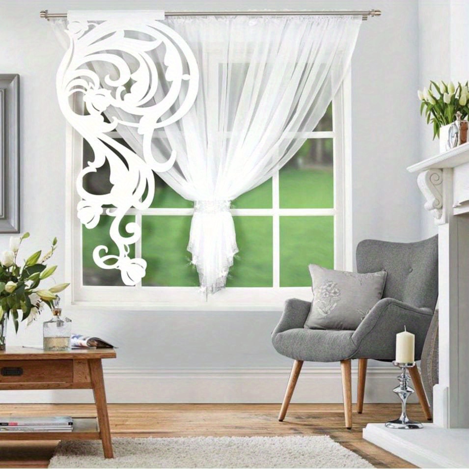 Image of Set Of 2 French Romantic Tulle Drapes, Made From Trilon Fabric, Soft And, Featuring An Elegant , Ideal For Dining Areas Or Lounges, Essential For Home Decor, Dimensions 400*150cm