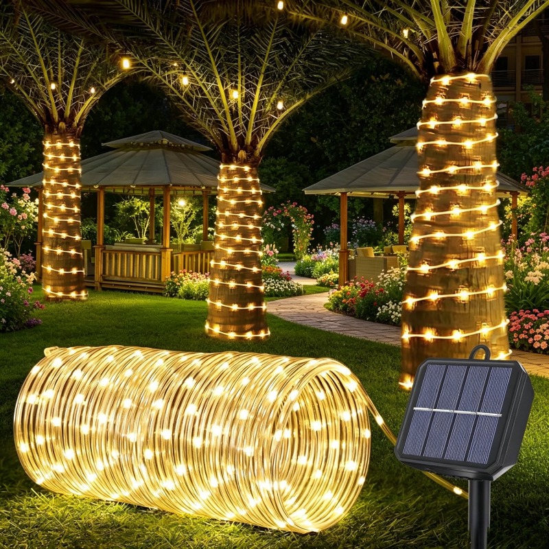 TEMU 1 Pack Of Solar Light String, 39 Feet 120 Led Solar Outdoor Light String, 8 Of Solar Fairy Tube Lights, Suitable For Garden, Christmas