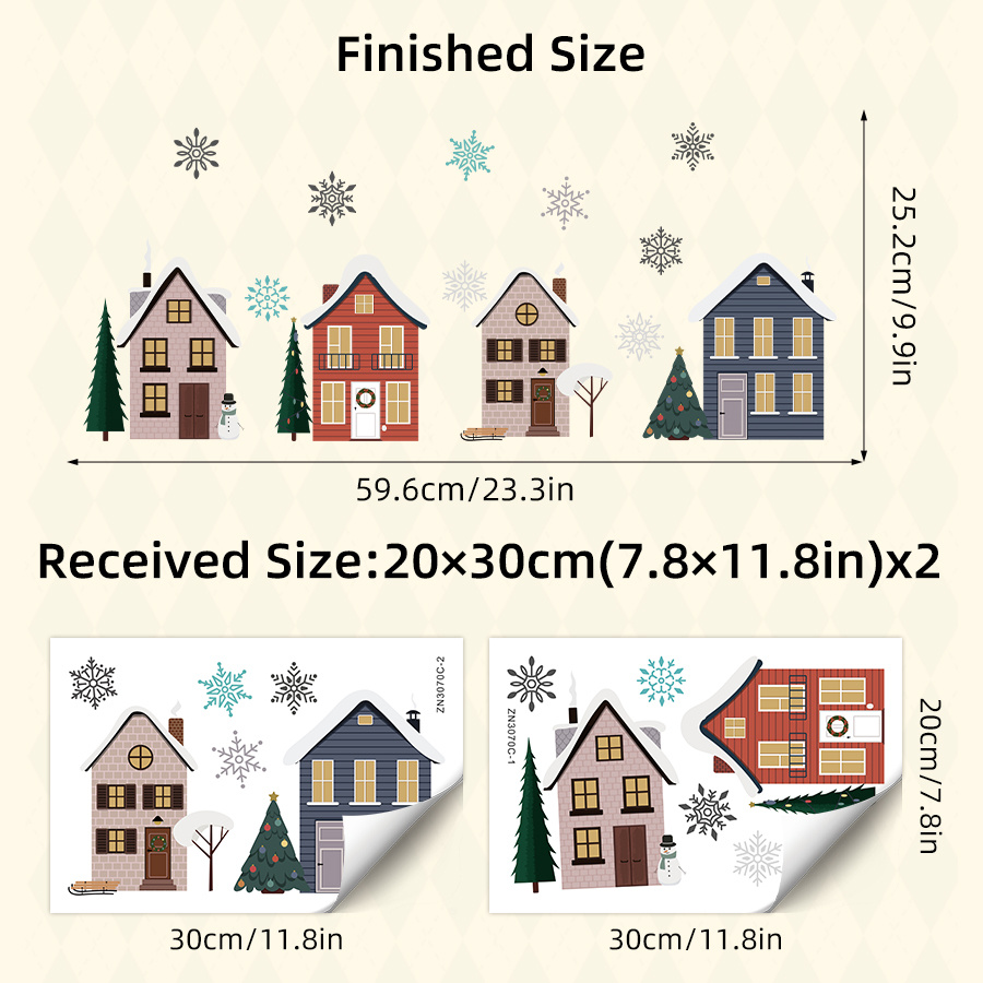 Image of 2 Sheets Of Snowy Cottage Window Decorations Featuring 4 Colorful Snowflake Designs. Static Cling Decorations Are Removable And Perfect For Winter Decor In Rooms, Living Rooms