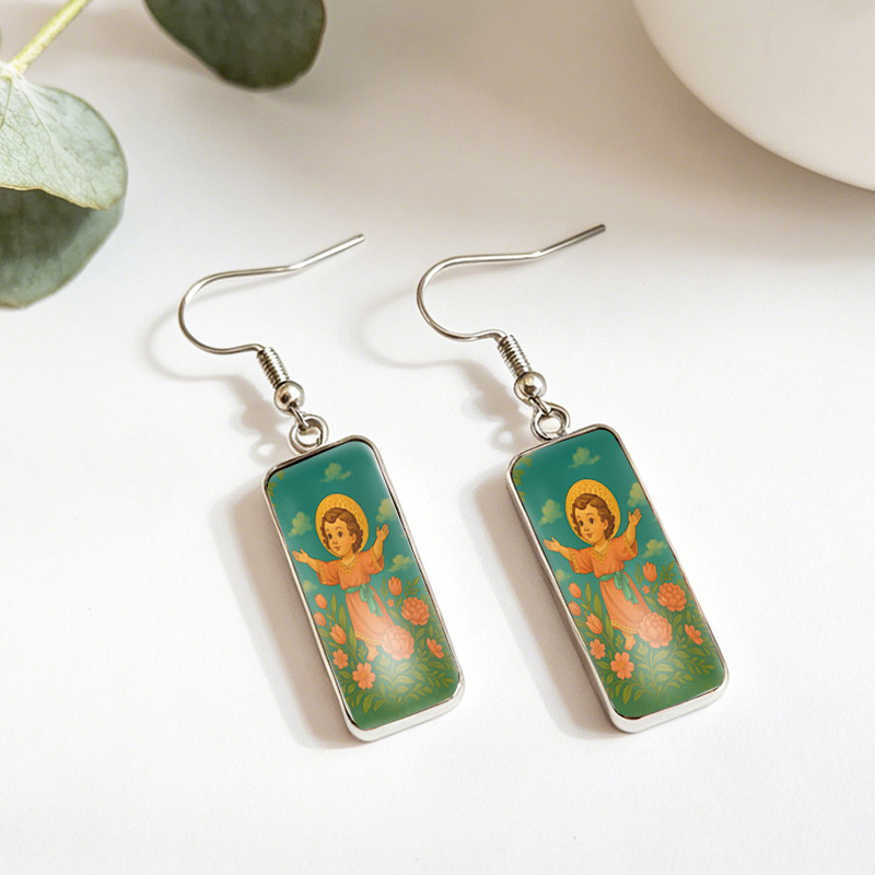 Halo Tulip Floral Rectangular Dangle Earrings, Handmade