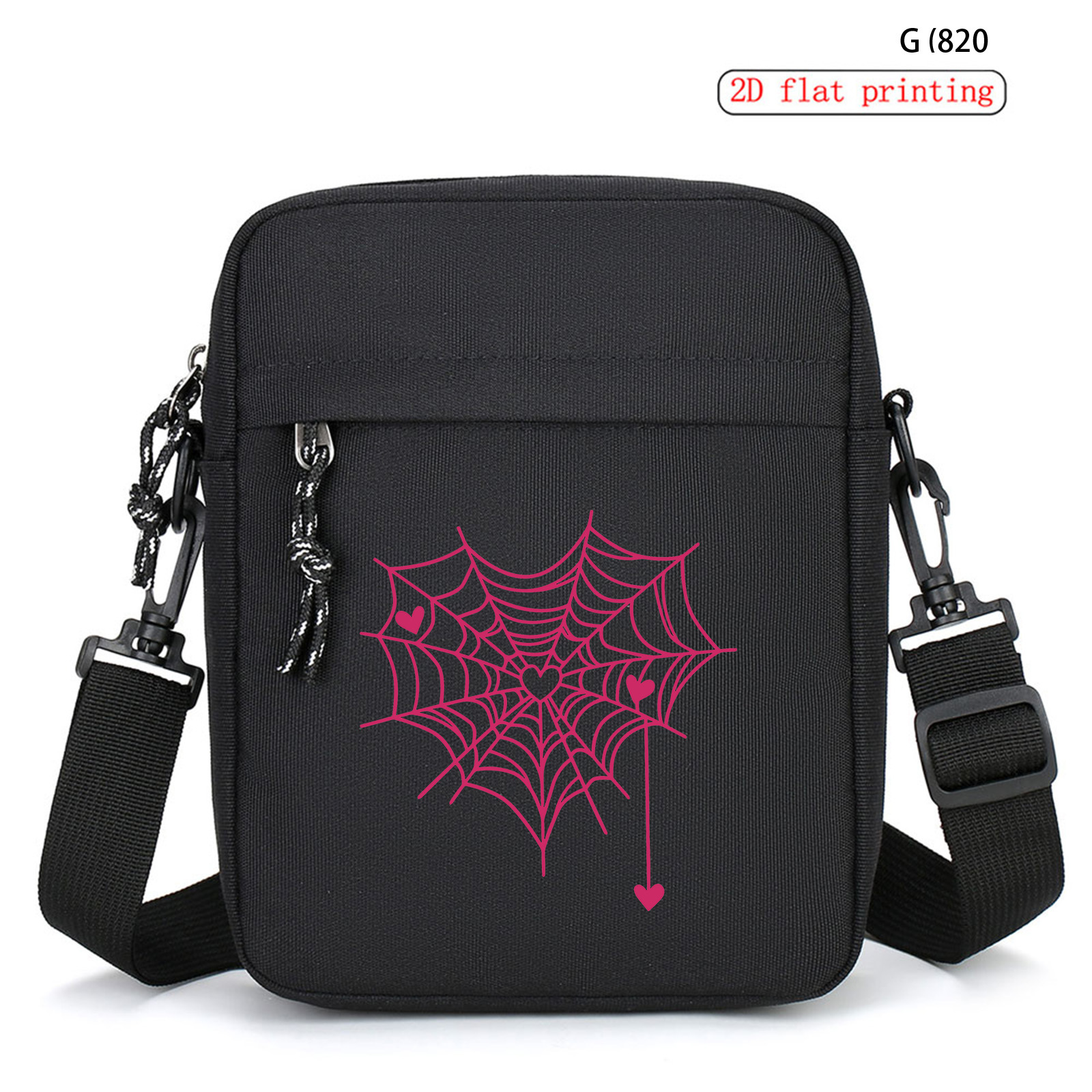 TEMU A Stylish Black Crossbody Bag Featuring A Heart And Spider Web Print, Designed For Daily Commuting With Space, Perfect As A Gift