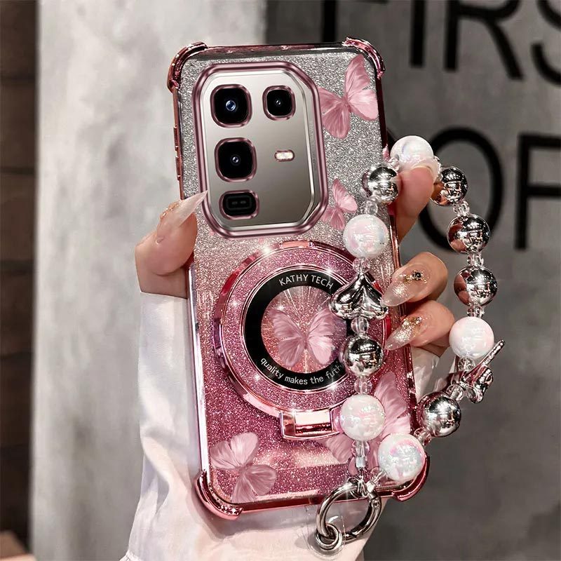 TEMU Funda para teléfono: Correa de muñeca de perlas con cordón magnético, de lujo, soporte para teléfono con diseño de mariposa para Infinix Note 50