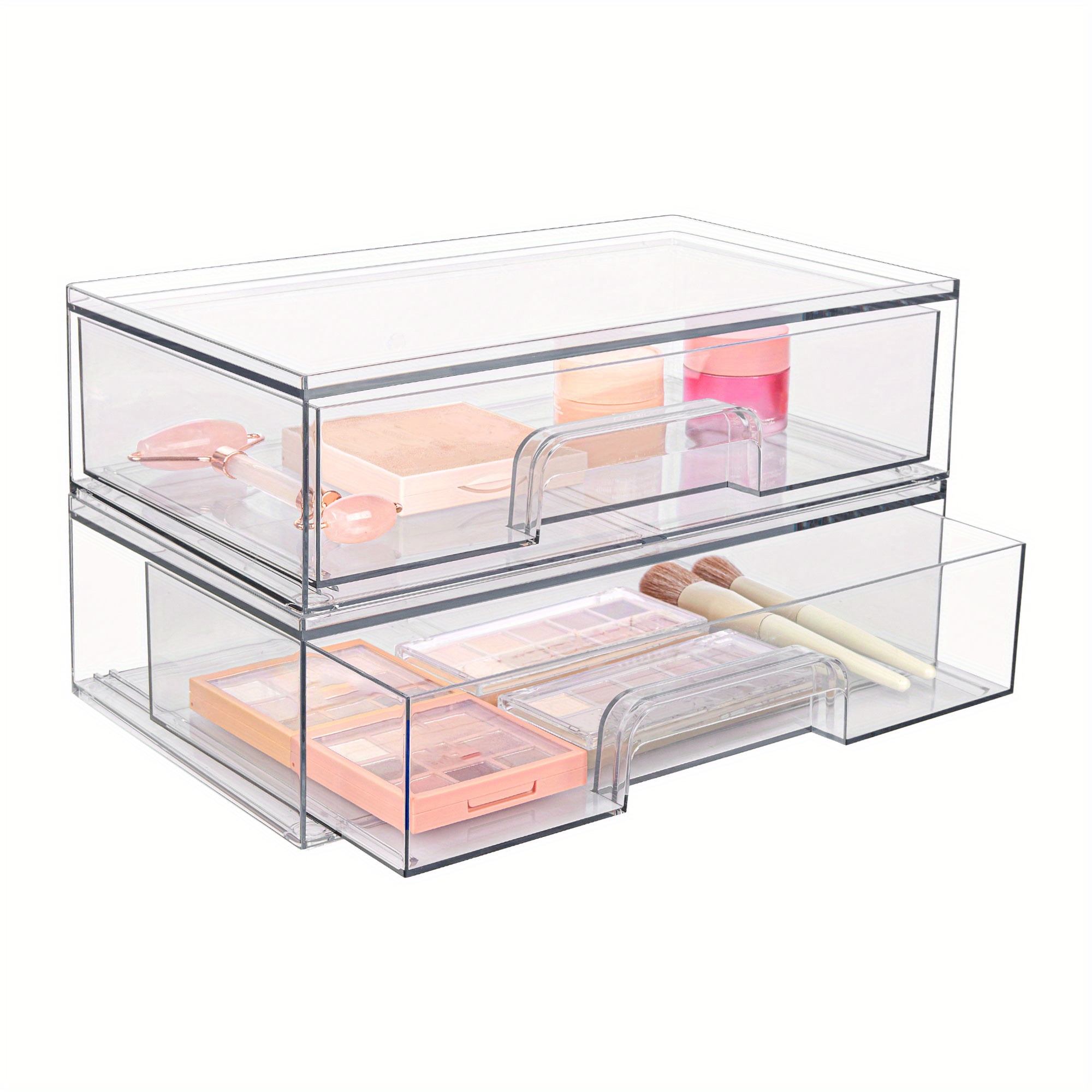TEMU Boîte de rangement pour cosmétiques, organisateur de tiroirs empilables en plastique transparent, organisateurs et rangement de maquillage pour