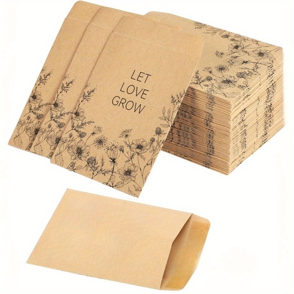 E-shop 50 Stück 6X10Cm Papierbeutel Samen Umschläge Packungen Umschlag mit vorgedrucktem kleinem Umschlag Sammelvorlage für Blumen Gemüse