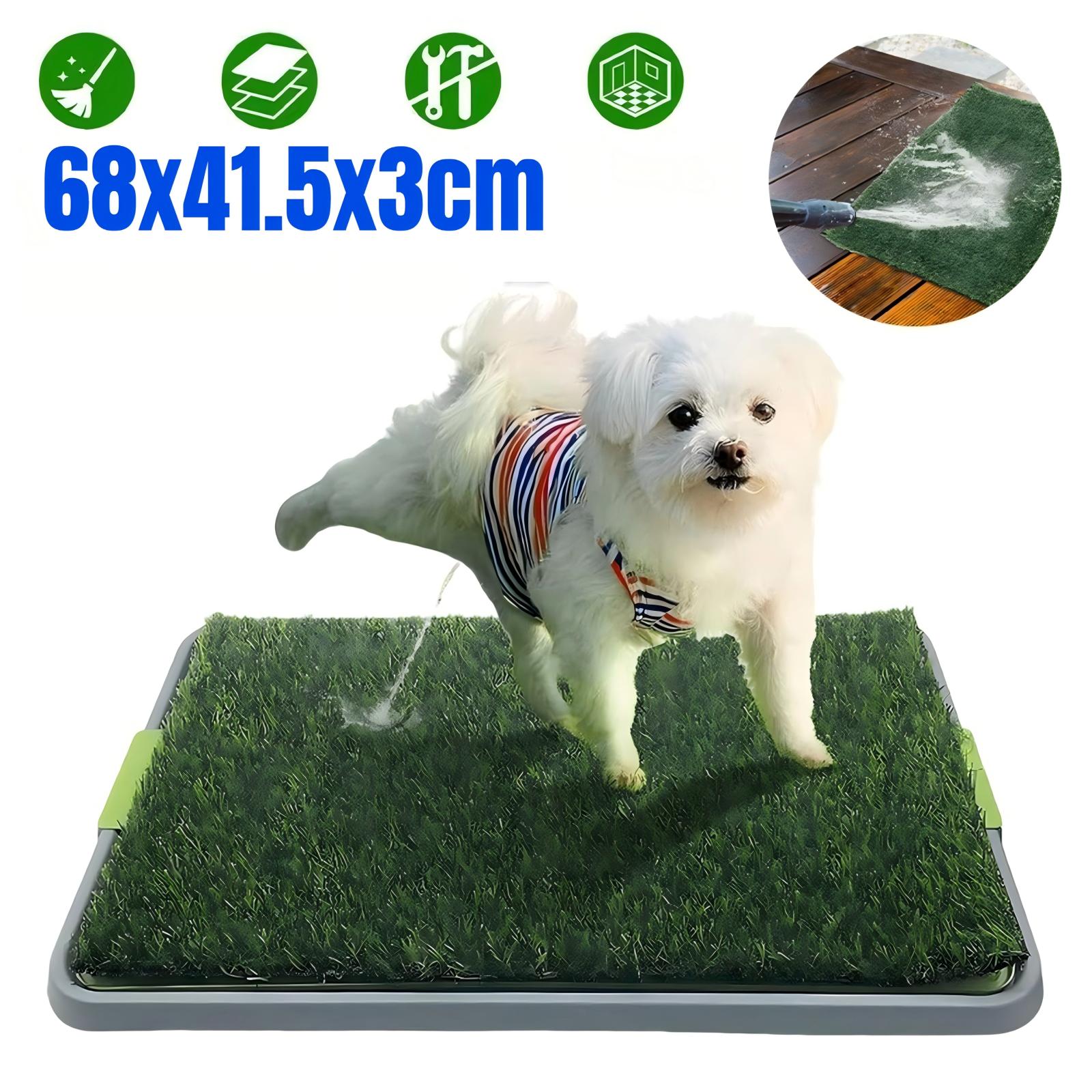 Image of Dog Toilet With Artificial Grass Training Mat - Easy To Clean, Lightweight & Portable Indoor/outdoor Puppy Potty, Large, Non-slip Base, For Small Dogs, Apartments, , Patios - 68x41.5x3cm