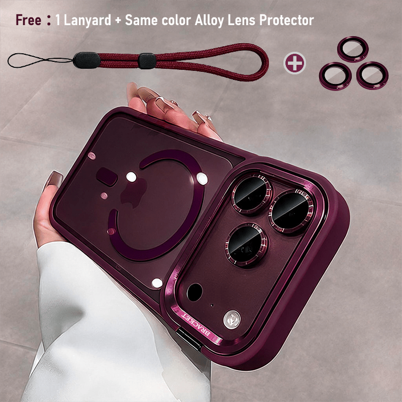 TEMU Phone Case: 3pcs Set(1case+1 Lanyard+lens Protector) Luxury Magnetic Wireless Charging Metal Stand Case Suitable For Iphone 18promax 17promax 18