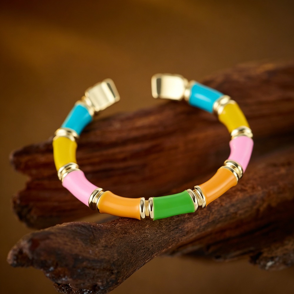 Ladies' Bamboo Shaped Multi-Colored Adjustable Open-End Ring