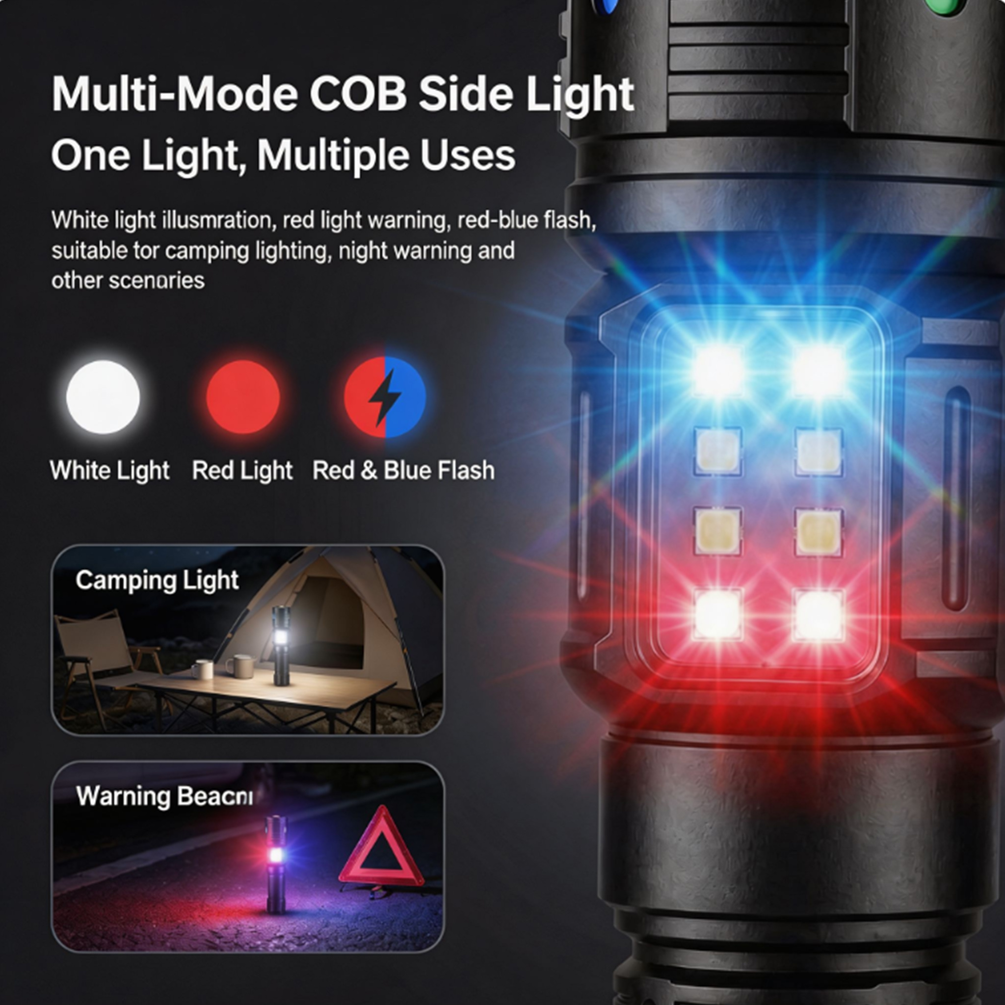 LiHangStar LED Rechargeable Flashlight with LED Side Light
